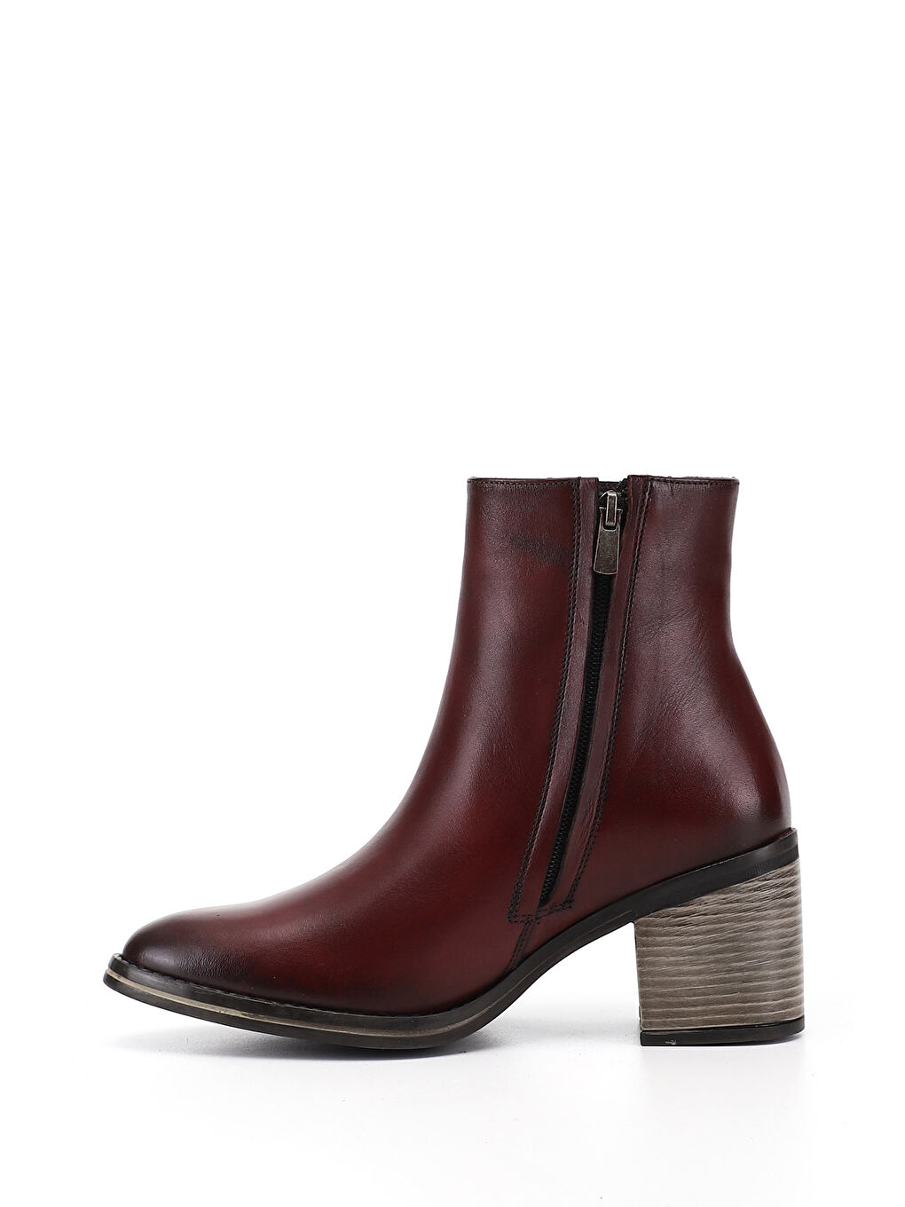 Bordo Kadın KOYU BORDO Fermuarlı Kalın Topuklu Hakiki Deri Bot-3
