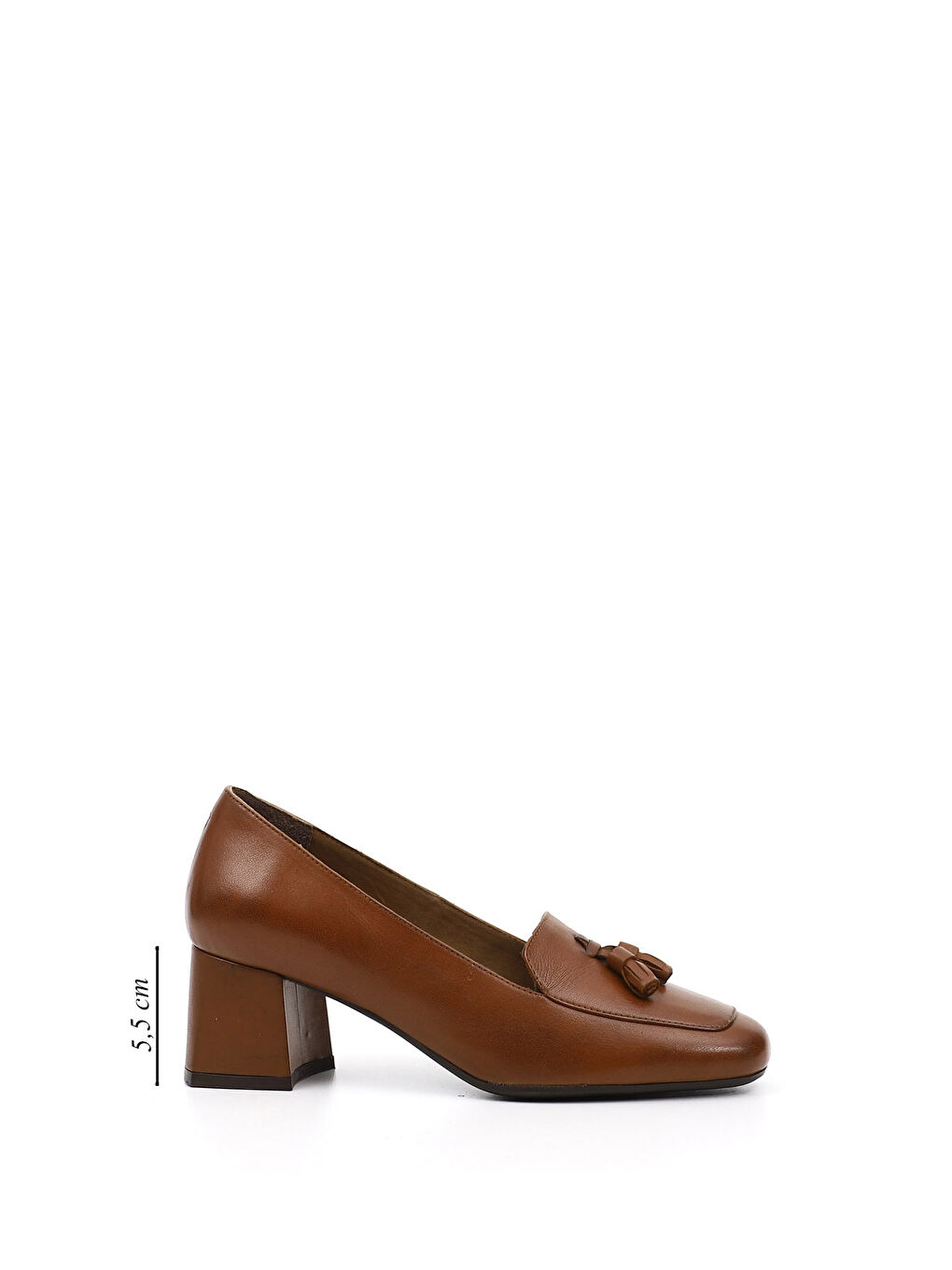 Kahverengi Kadın KAHVERENGİ-TABA Küt Burun Kalın Topuklu Hakiki Deri Ayakkabı-1