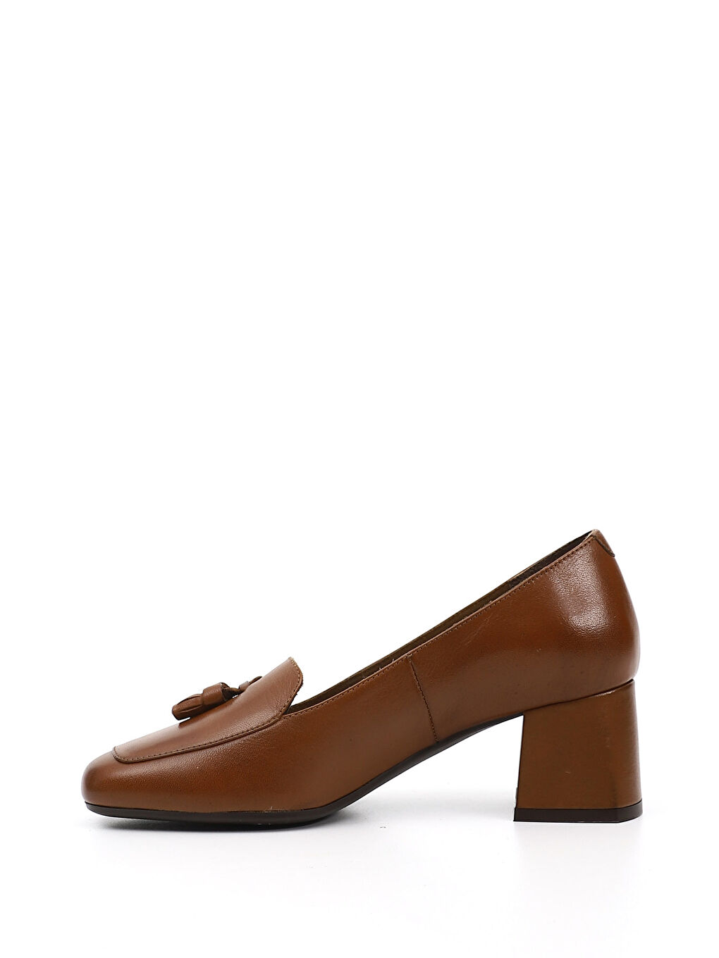 Kahverengi Kadın KAHVERENGİ-TABA Küt Burun Kalın Topuklu Hakiki Deri Ayakkabı-3