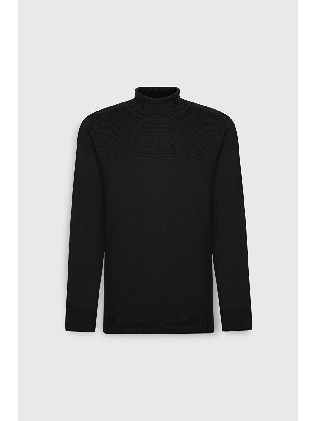 Erkek Siyah Pamuklu Standart Fit Normal Kesim Tam Balıkçı Yaka Jakarlı Triko Kazak-5