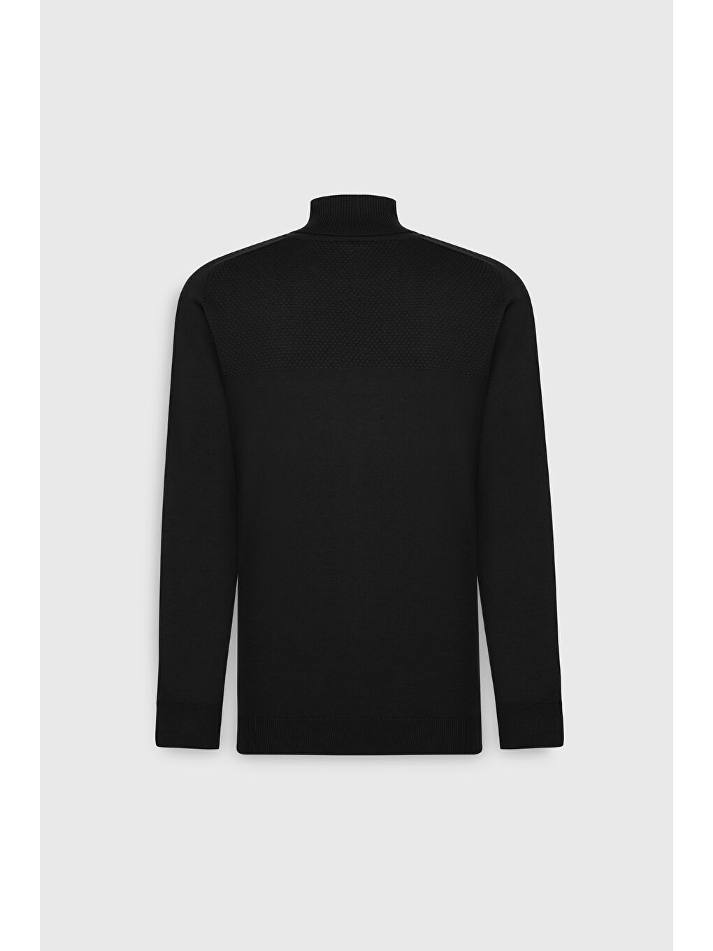 Erkek Siyah Pamuklu Standart Fit Normal Kesim Tam Balıkçı Yaka Jakarlı Triko Kazak-8