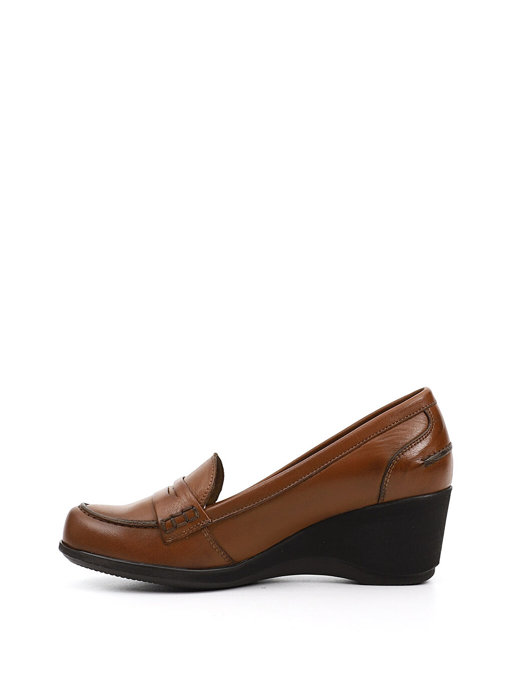 Kahverengi Kadın KAHVERENGİ-TABA Dolgu Taban Hakiki Deri Loafer Ayakkabı-3