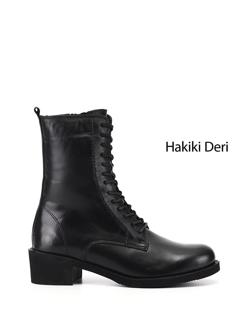 Siyah Kadın SİYAH Fermuarlı Kauçuk Taban Hakiki Deri Bot