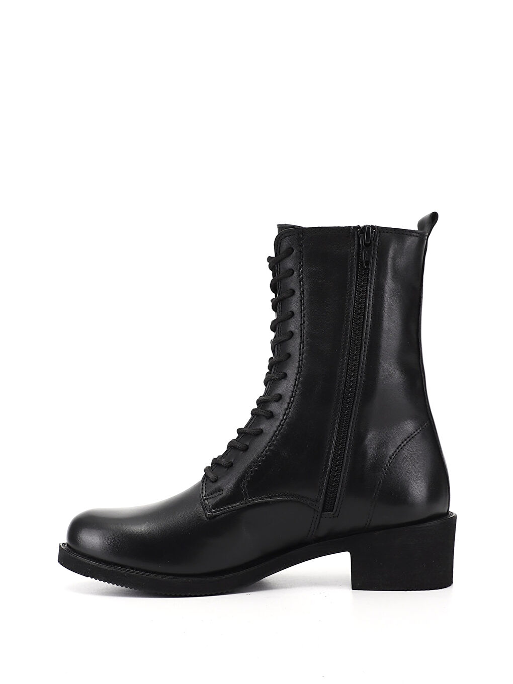 Siyah Kadın SİYAH Fermuarlı Kauçuk Taban Hakiki Deri Bot-3