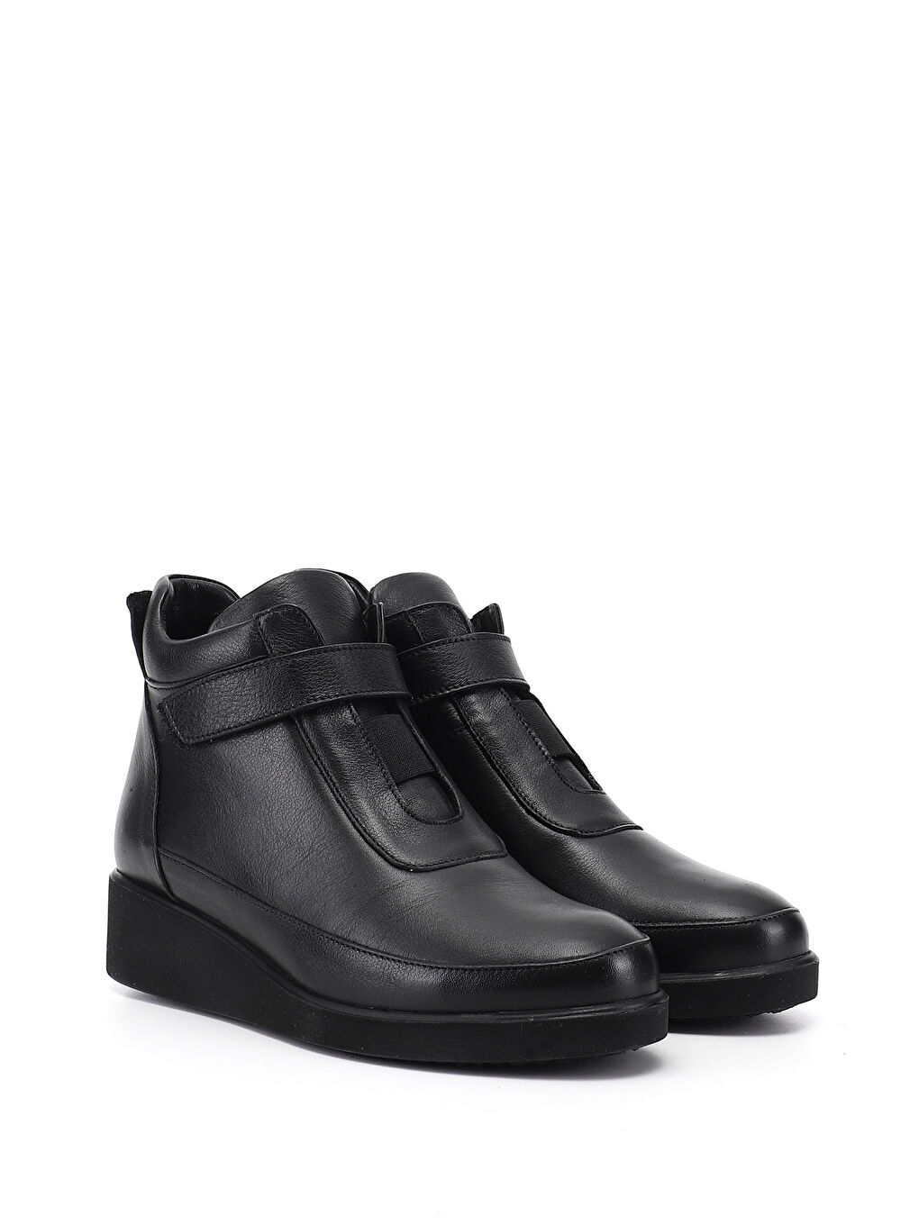 Siyah Kadın SİYAH Fermuarlı Dolgu Topuklu Hakiki Deri Bot-1