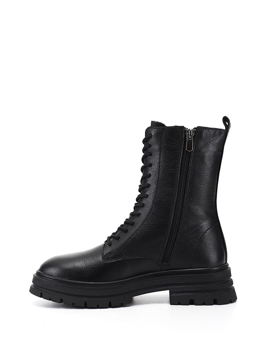 Siyah Kadın MAT SİYAH Fermuarlı Kauçuk Taban Hakiki Deri Postal Bot-3