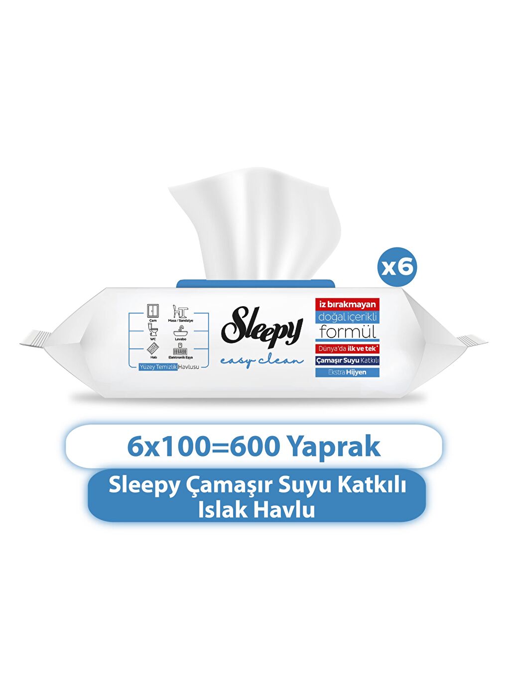 Easy Clean Çamasır Suyu Katkılı Yüzey Temizlik Havlusu&Mendili 6x100 (600 Yaprak)-1