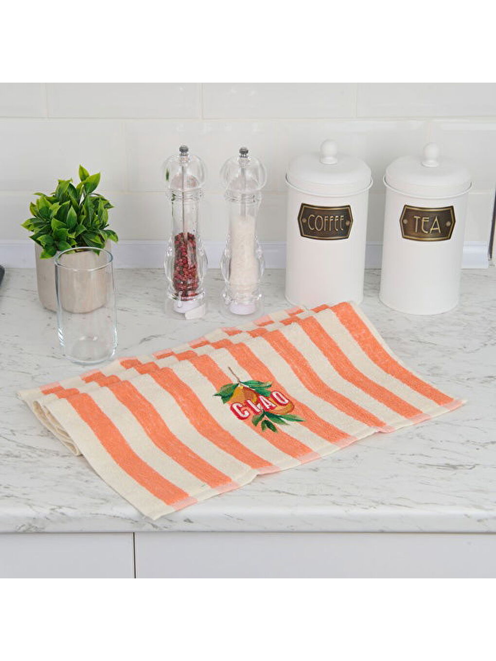 Lila Soft Oren Mutfak Havlusu - Ekru / Turuncu - 40x66 cm