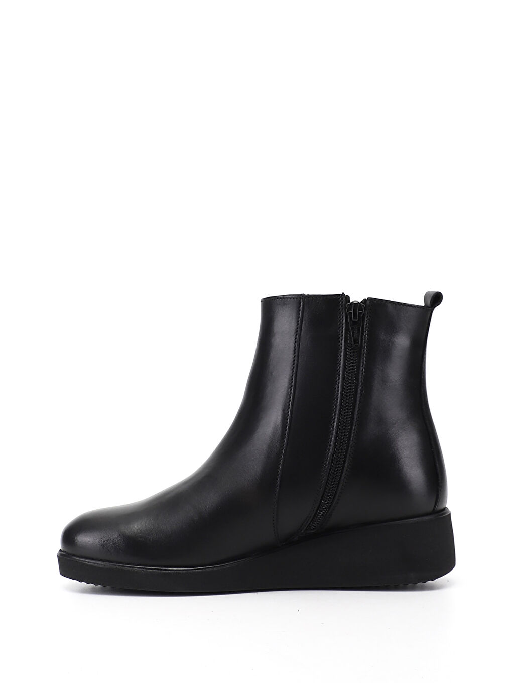 Siyah Kadın SİYAH Fermuarlı Dolgu Topuklu Hakiki Deri Bot-2