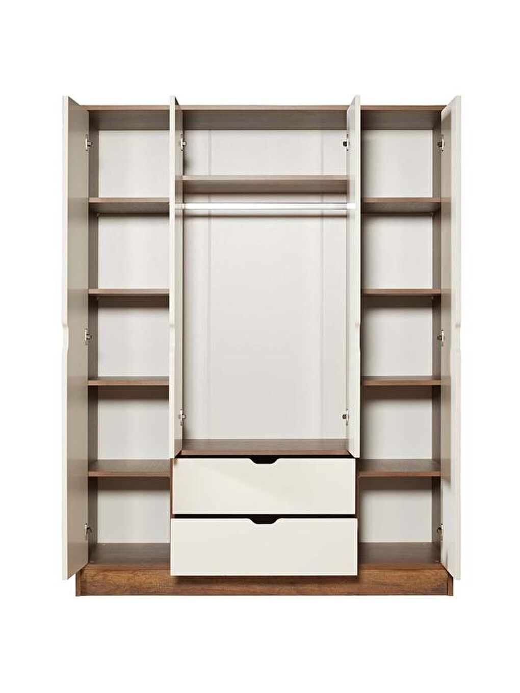 Kahverengi Mira 4 Kapak 2 Çekmeceli Gardırop - Barok Ceviz / Krem-3