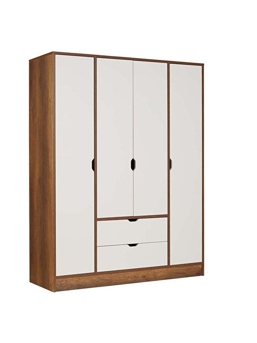 Kahverengi Mira 4 Kapak 2 Çekmeceli Gardırop - Barok Ceviz / Krem-4