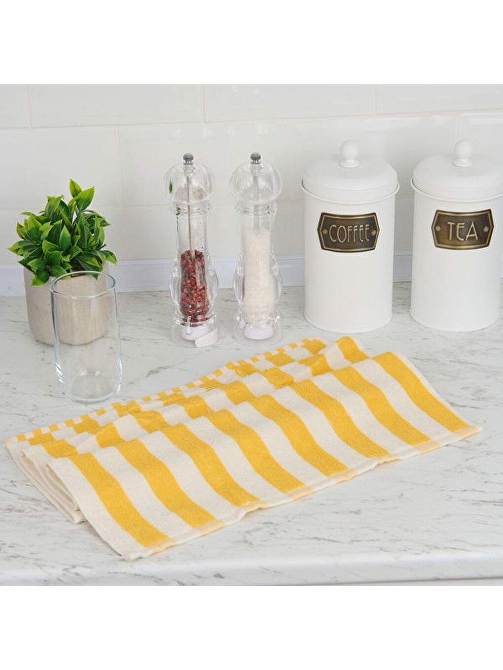 Lila Soft Stribet Mutfak Havlusu - Ekru / Sarı - 40x66 cm