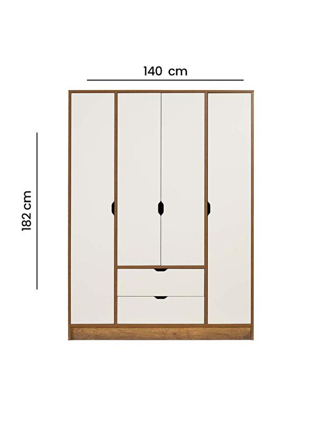 Kahverengi Mira 4 Kapak 2 Çekmeceli Gardırop - Barok Ceviz / Krem-9