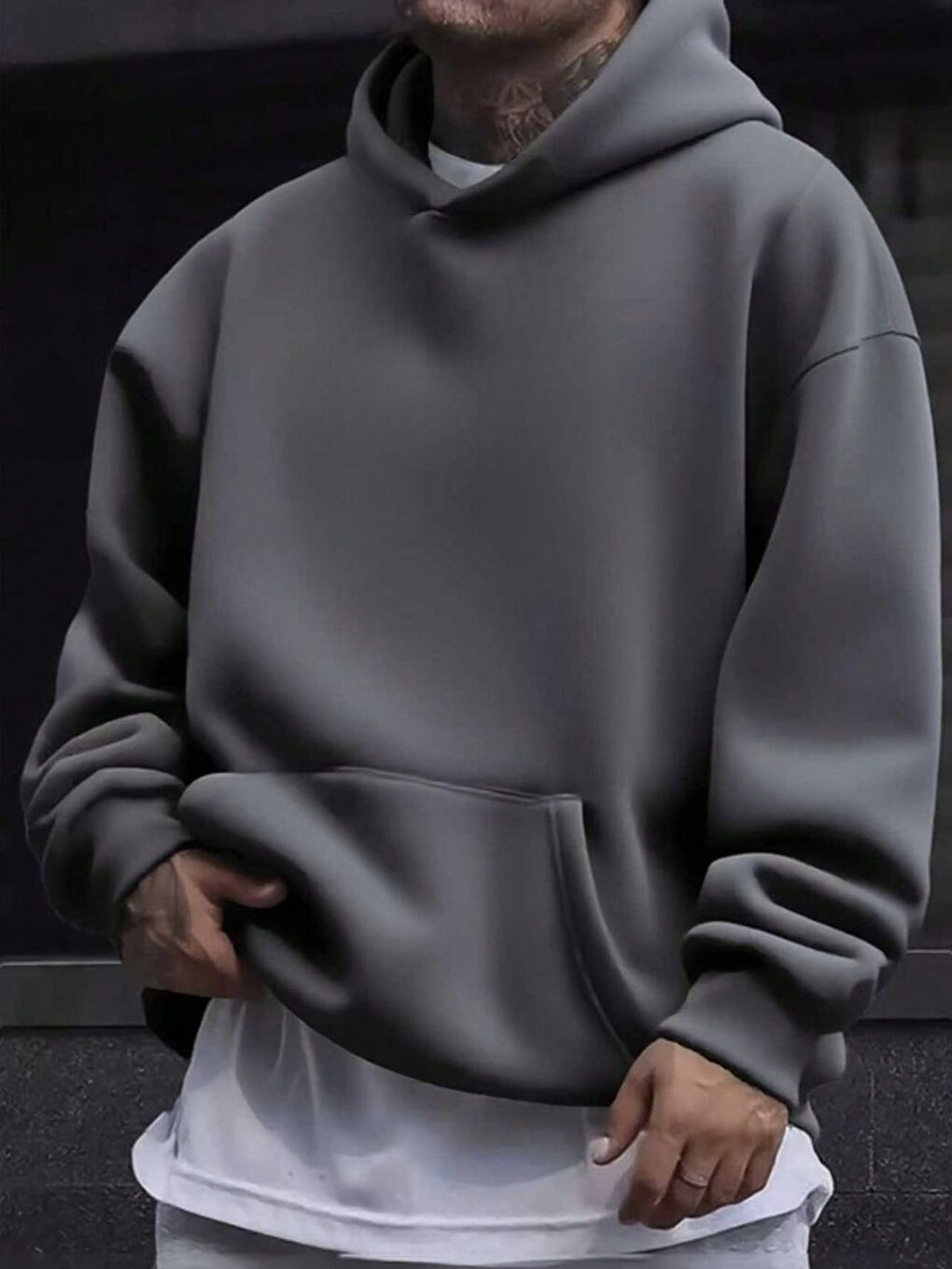 Gri Unisex Erkek Limited Bear Özel Baskı Pamuklu Oversize Kapüşonlu Sweatshirt Füme