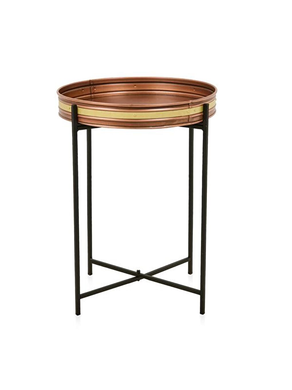Turuncu Yuvarlak Tepsi Sehpa - Bakır / Altın - 56 cm-3