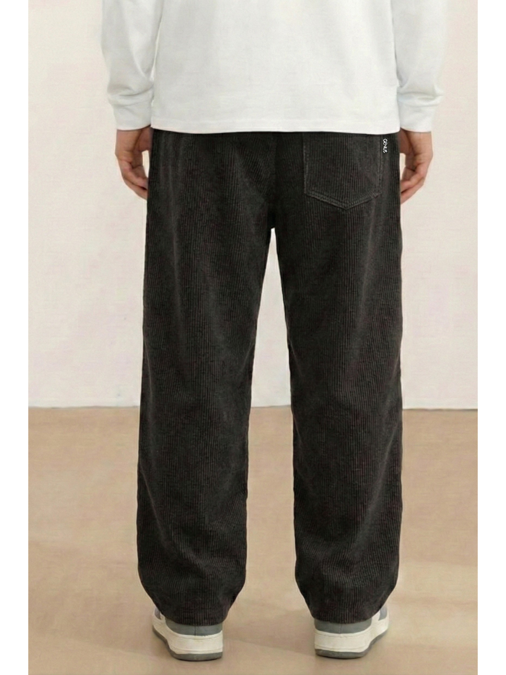 Gri GENIUS Erkek Pantolon Fitilli Kadife Bol Paça Oversize Pantolon-3