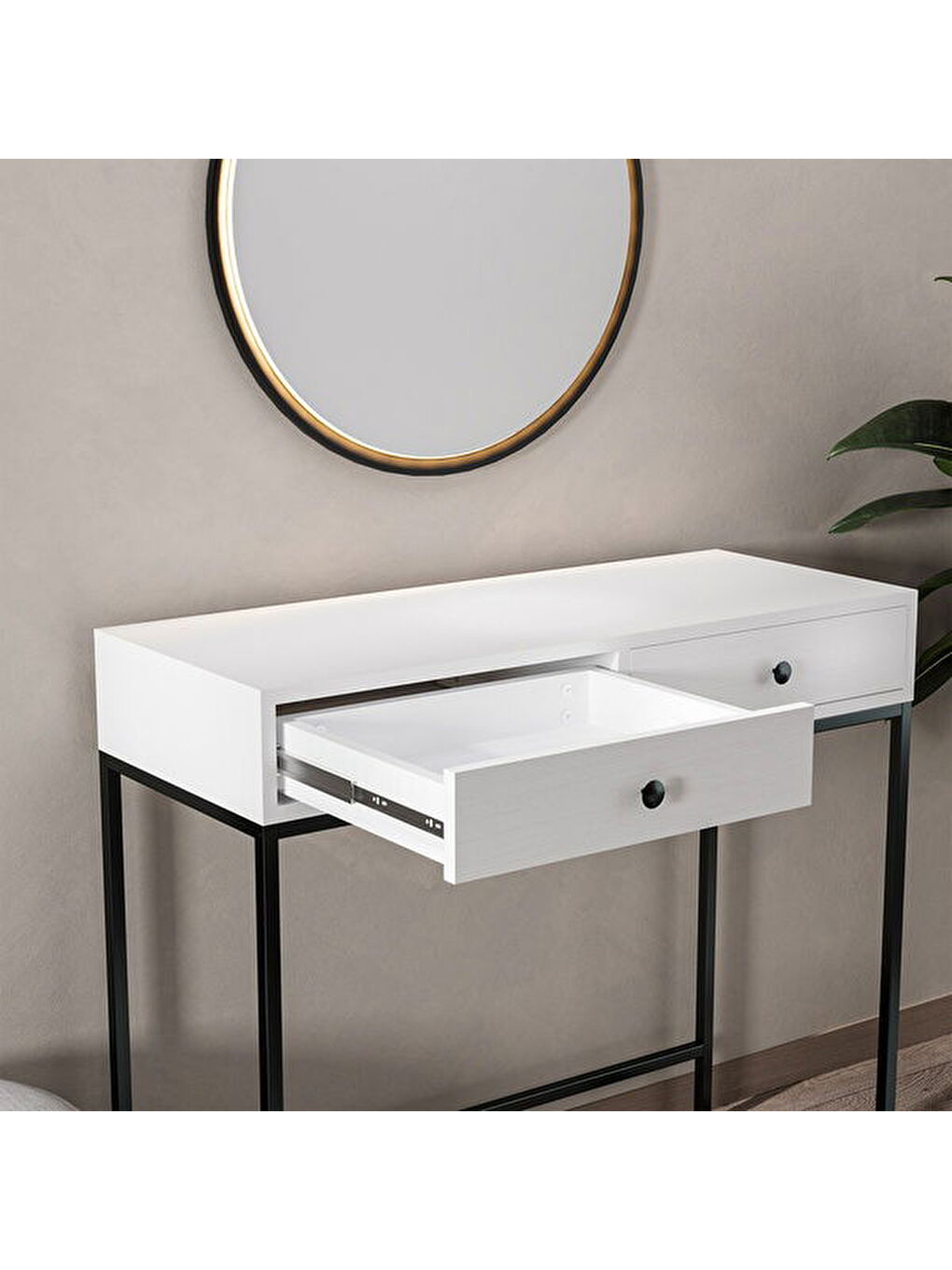 Alba Dresuar - Beyaz / Siyah - 90x40x100 cm-4