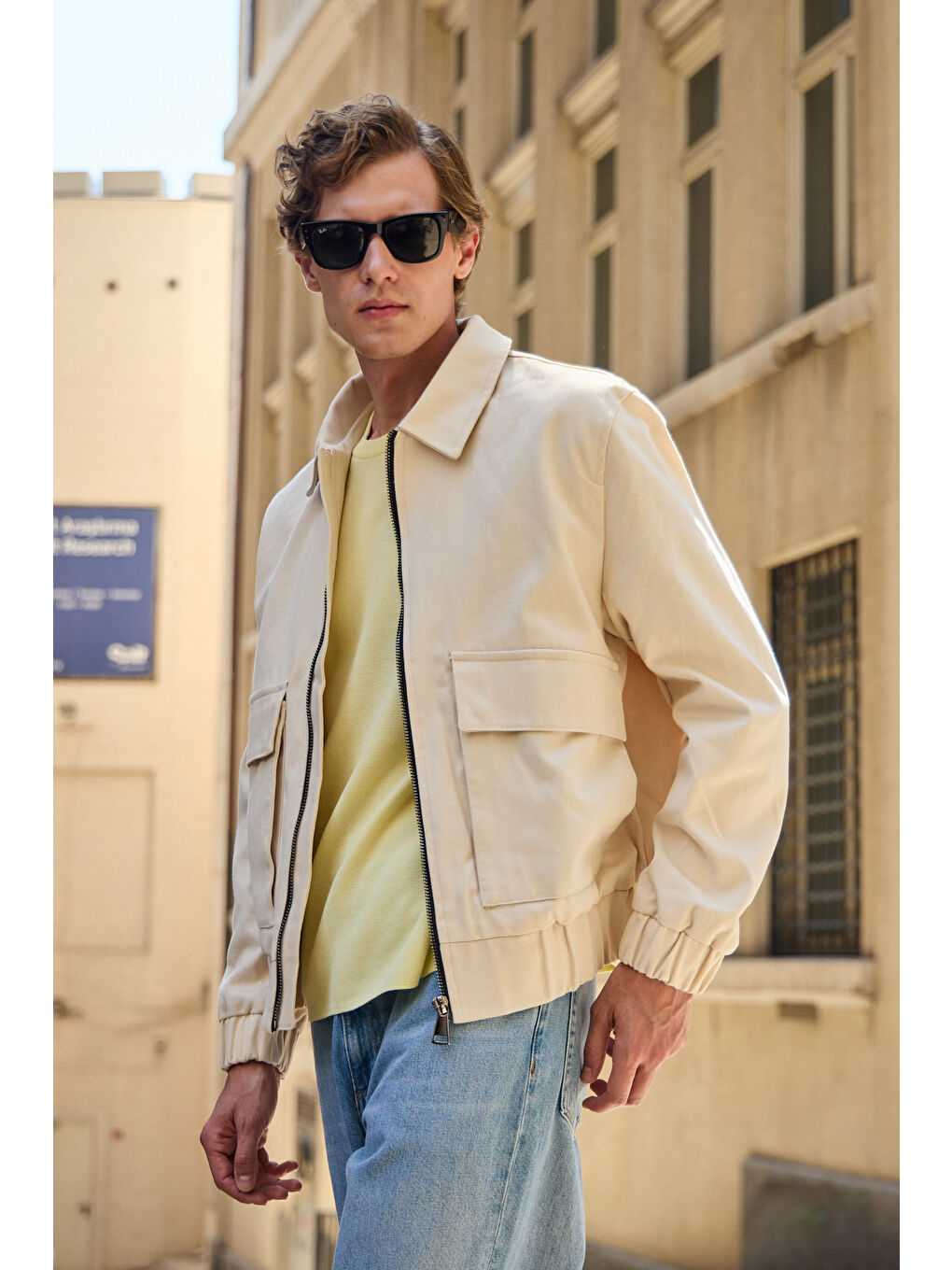 Erkek Pamuklu Mont %100 Pamuk Ceket Bej-1