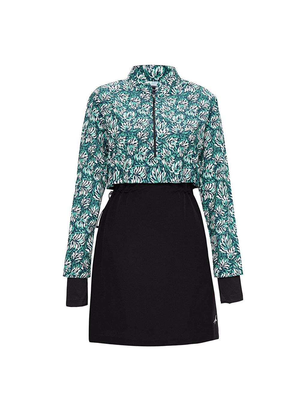 Beyaz Esila Yeşil Çiçek Desenli 5 Parça Tam Tesettür Mayo Takımı 2934-1