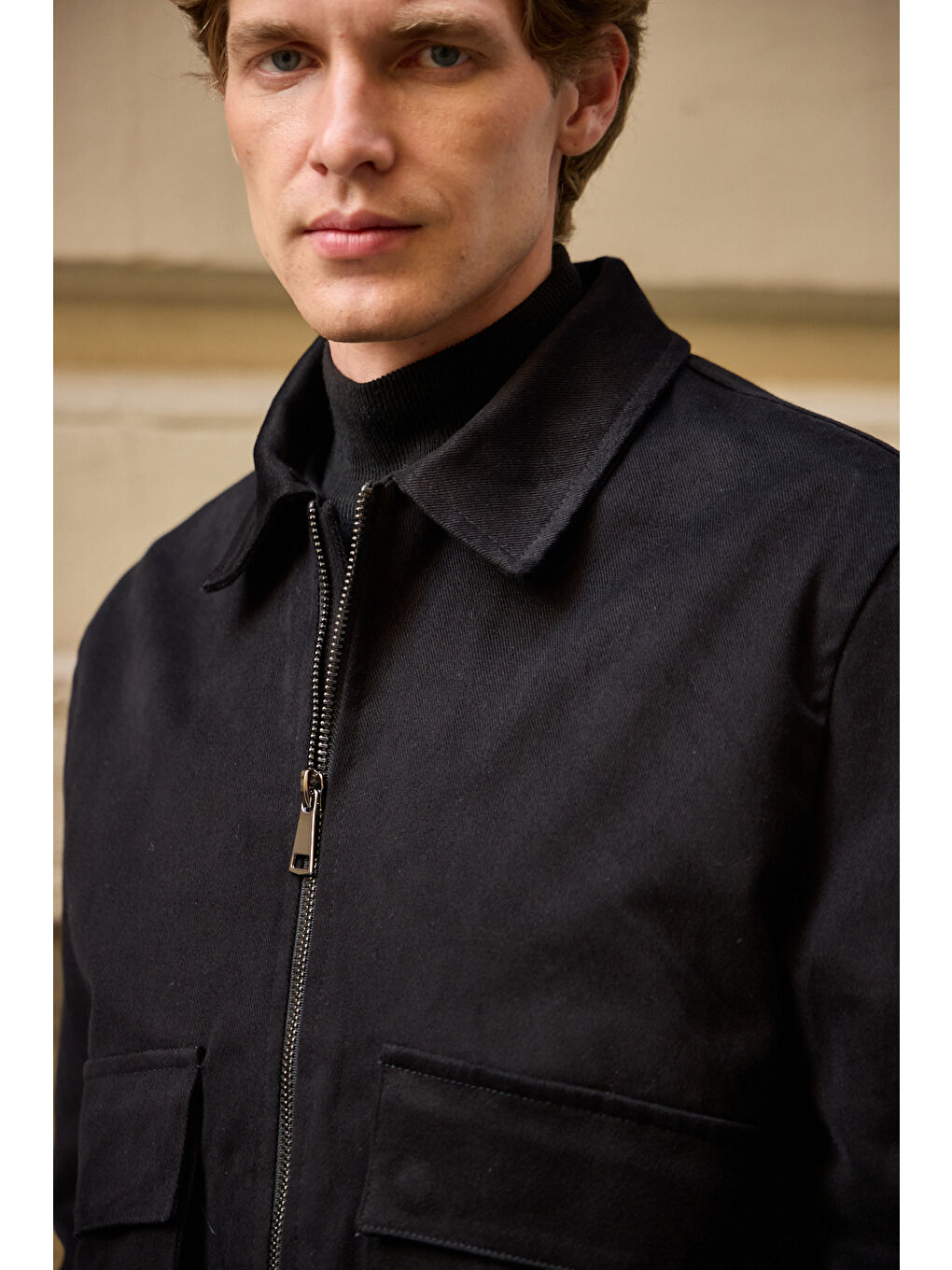 Erkek Pamuklu Mont %100 Pamuk Ceket Siyah-4