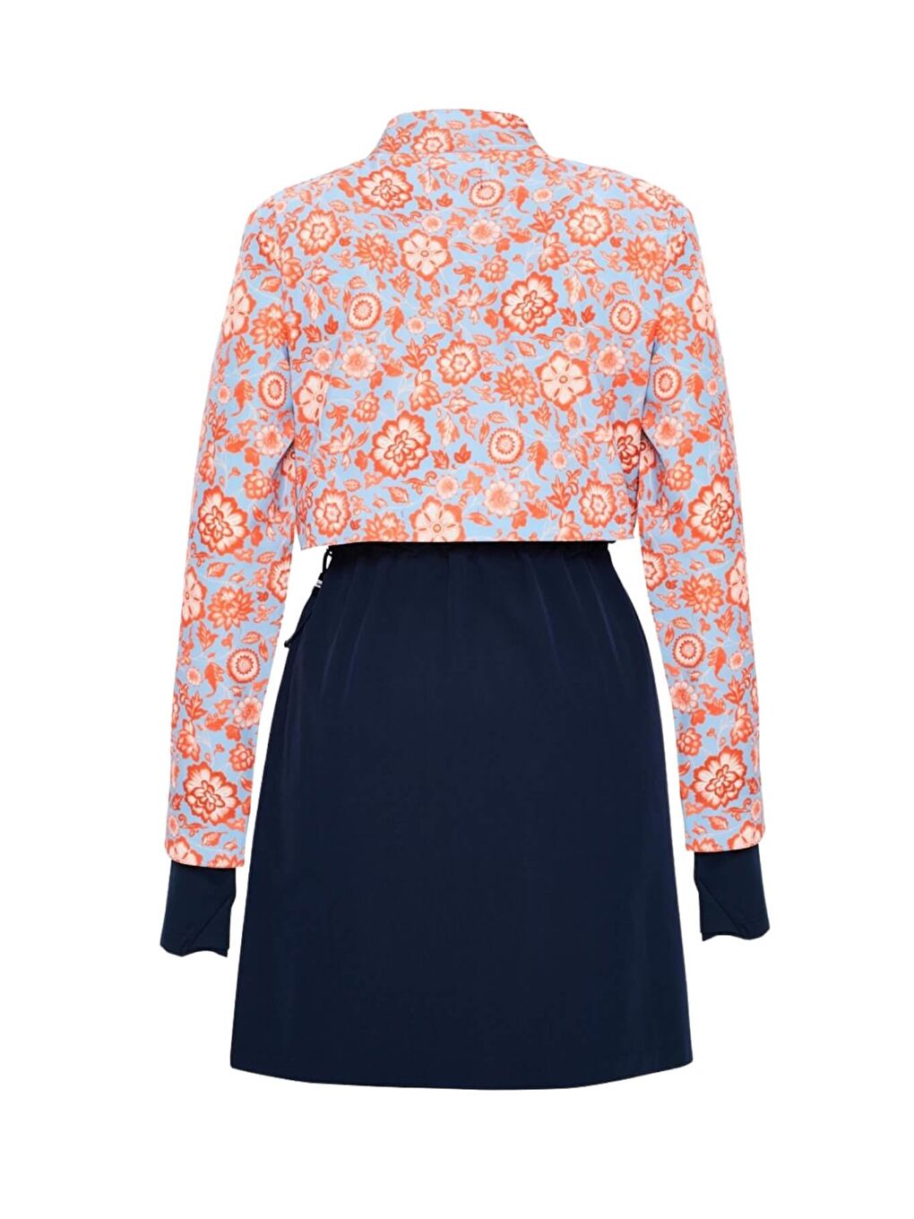 Esila Mavi Kırmızı Çiçek Desenli 5 Parça Tam Tesettür Mayo Takımı 2934-2