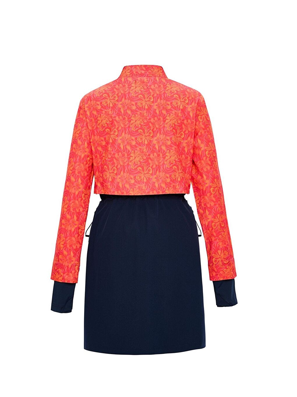 Lacivert Esila Turuncu Çiçek Desenli 5 Parça Tam Tesettür Mayo Takımı 2934-2