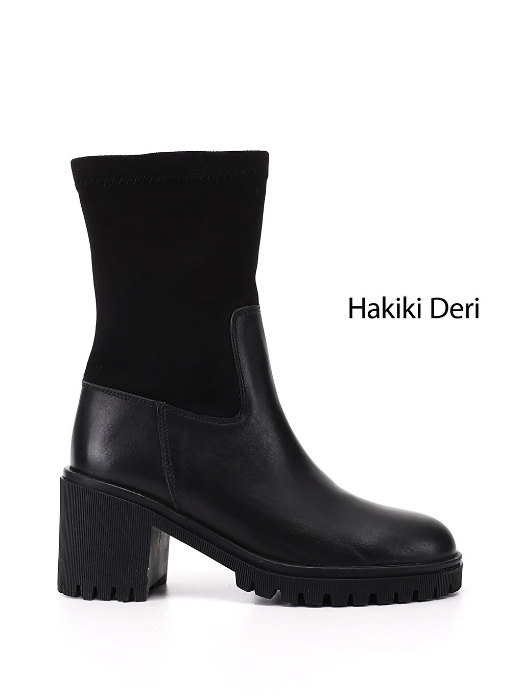 Siyah Kadın SİYAH Fermuarlı Kalın Topuklu Hakiki Deri Streç Bot