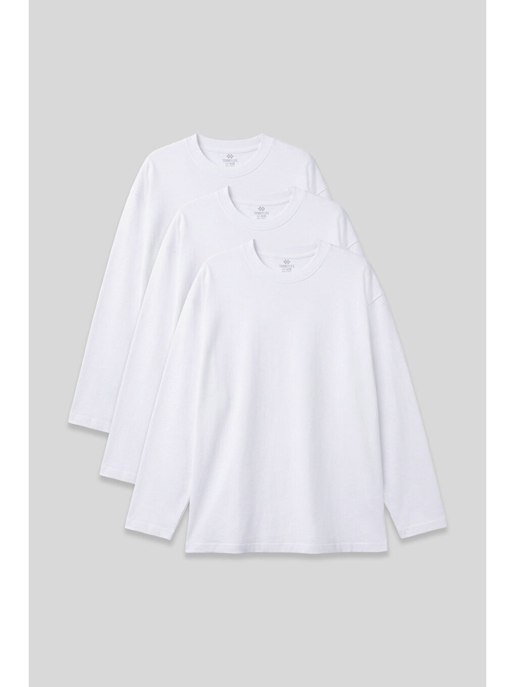 Basic O Yaka Büyük Beden 3'lü Paket Beyaz Erkek T-Shirt - 88107