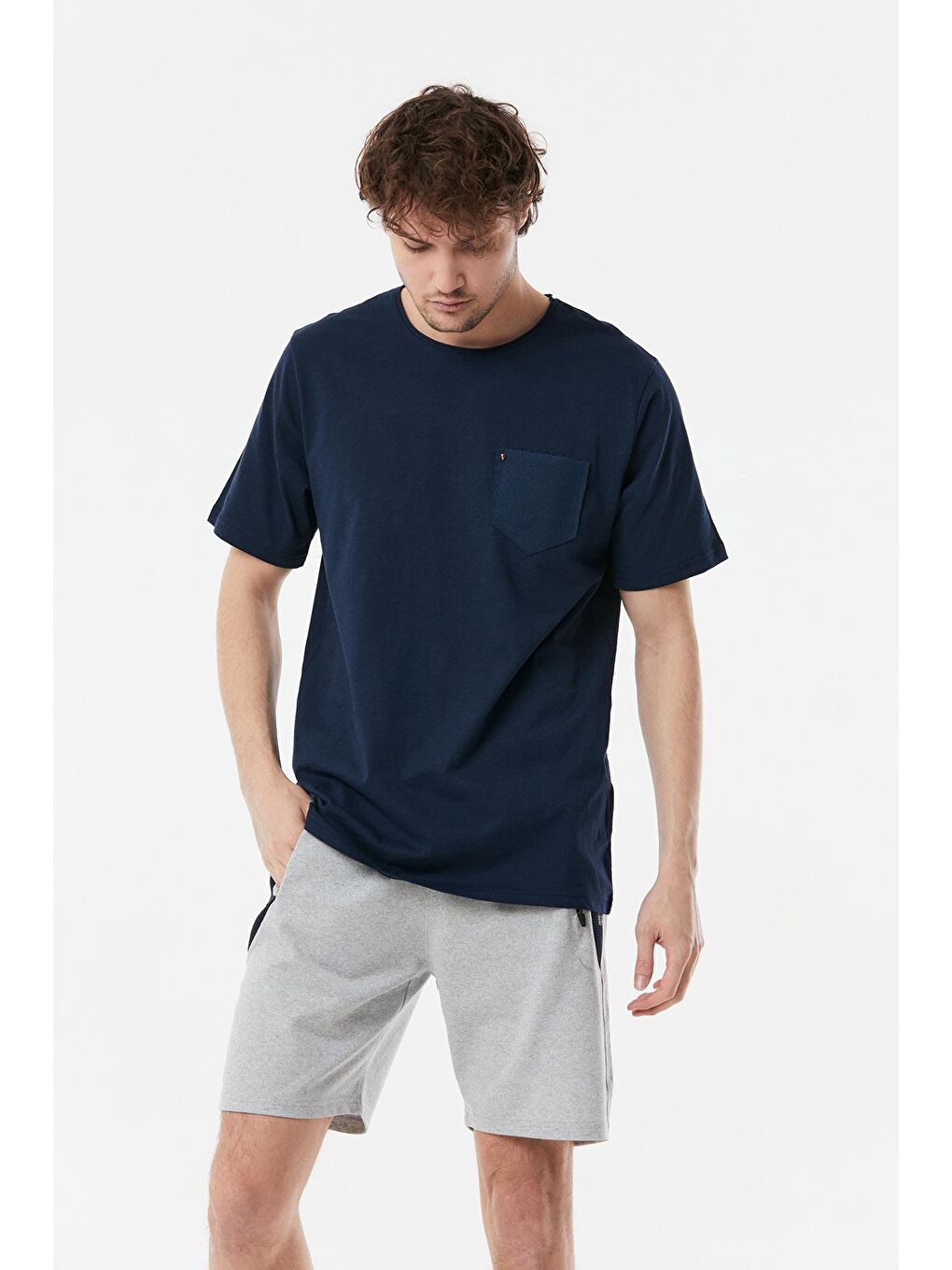 Lacivert Basic Cepli Bisiklet Yaka Tişört