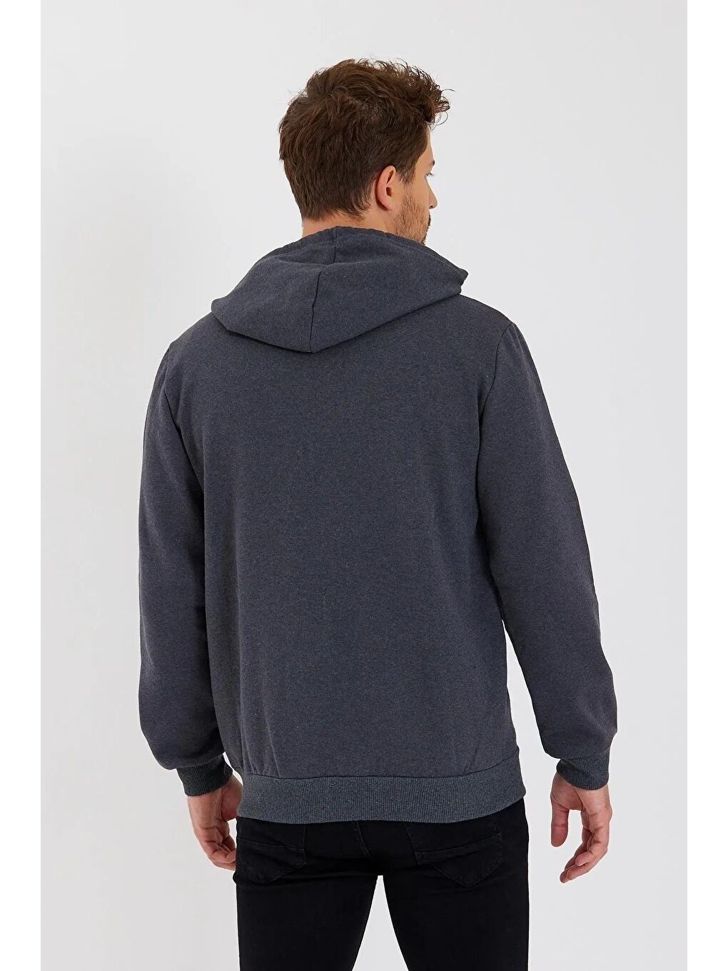 Antrasit Kapüşonlu Regular Fit Hırka Düz Paça Erkek Eşofman Takımı 3861-6