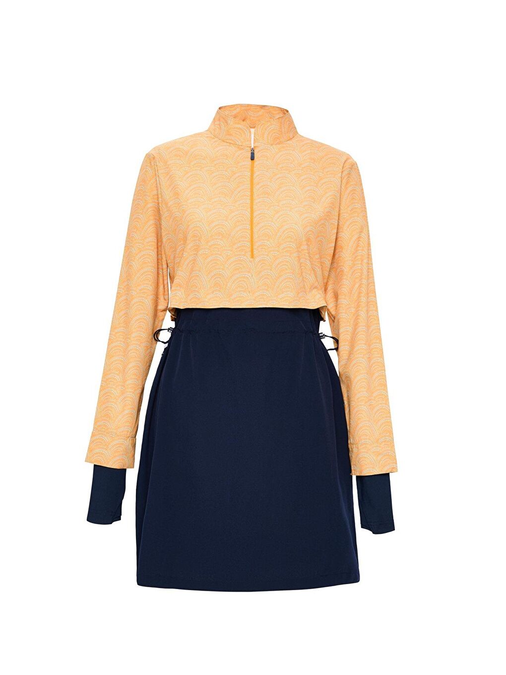 Esila Sarı Dalga Desenli 5 Parça Tam Tesettür Mayo Takımı 2934-1