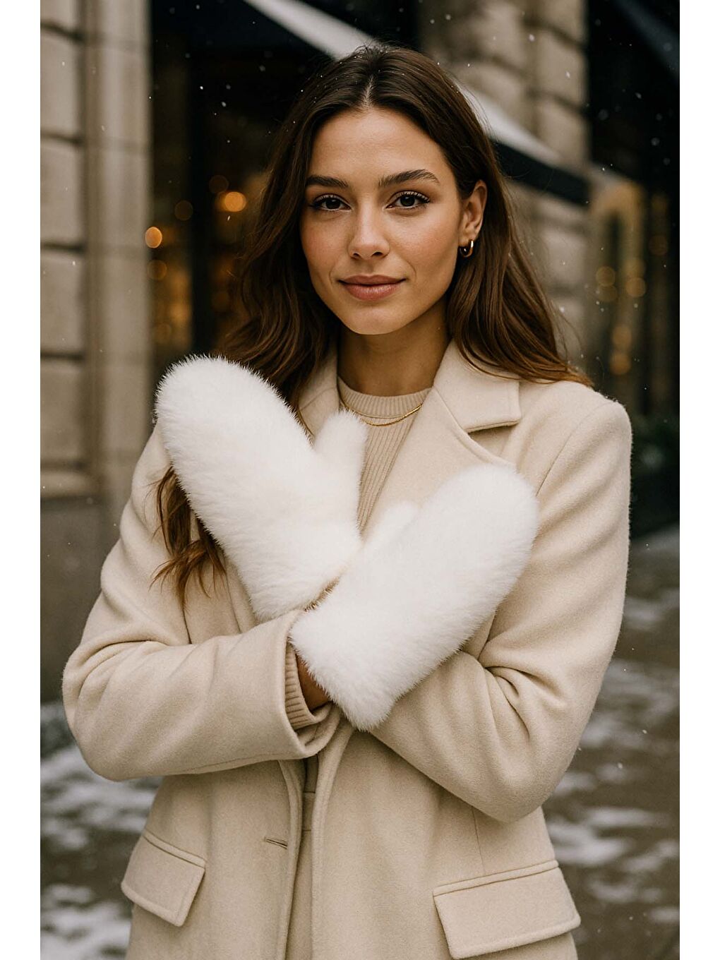 Kadın Pelüş Eldiven ELD-32 Ekru-1