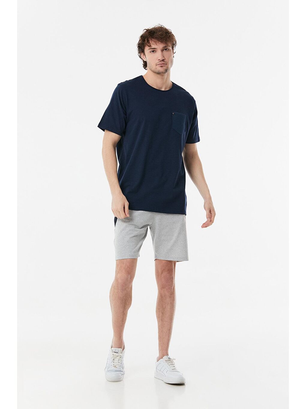 Lacivert Basic Cepli Bisiklet Yaka Tişört-1