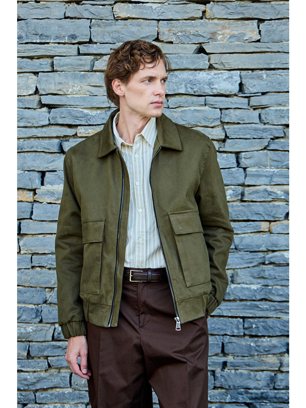 Erkek Pamuklu Mont %100 Pamuk Ceket Haki-1