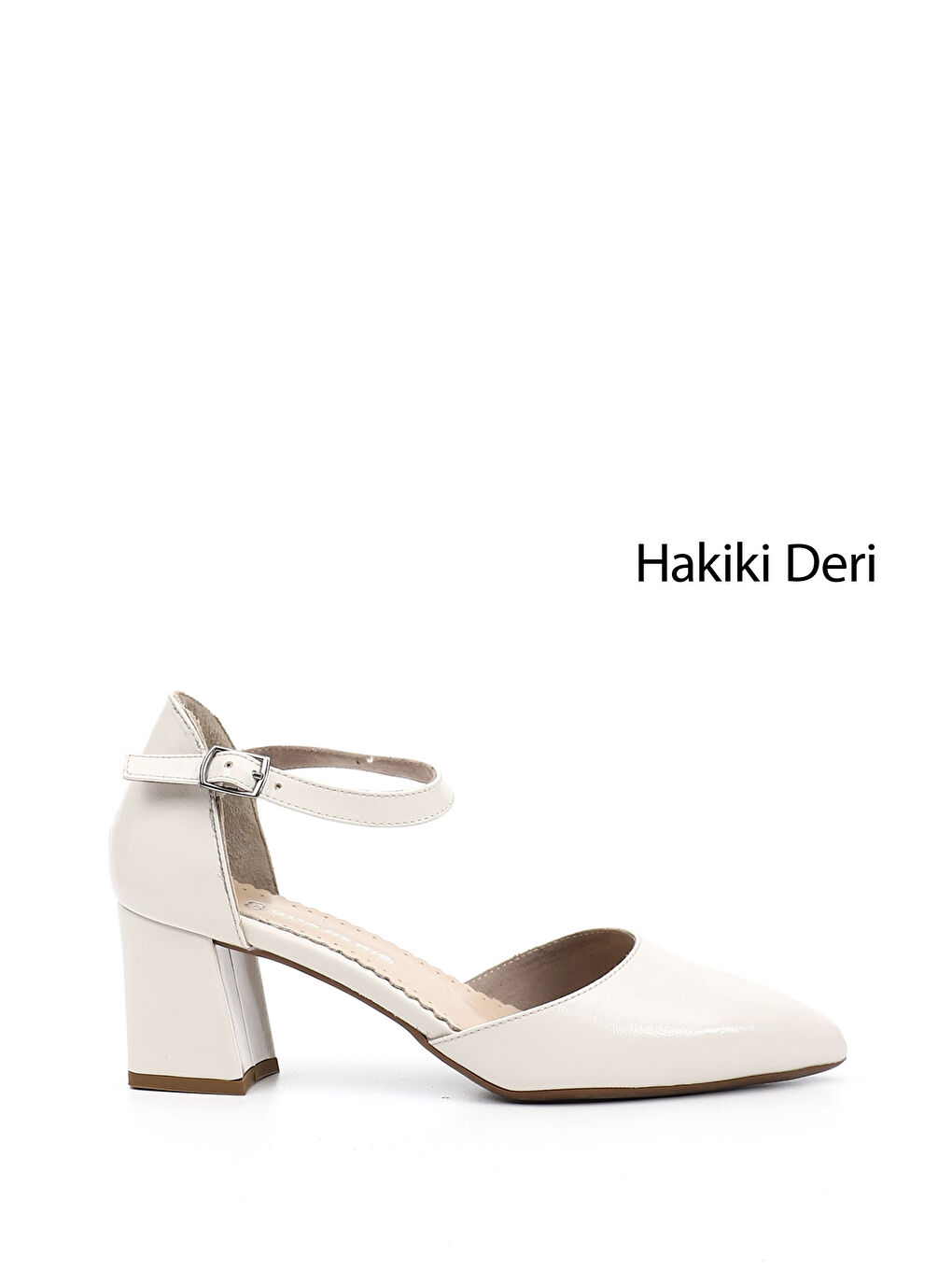 Bej Kadın BEJ Bilekten Bağlı Orta Topuklu Hakiki Deri Ayakkabı