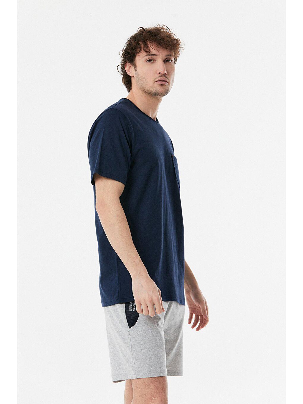 Lacivert Basic Cepli Bisiklet Yaka Tişört-2