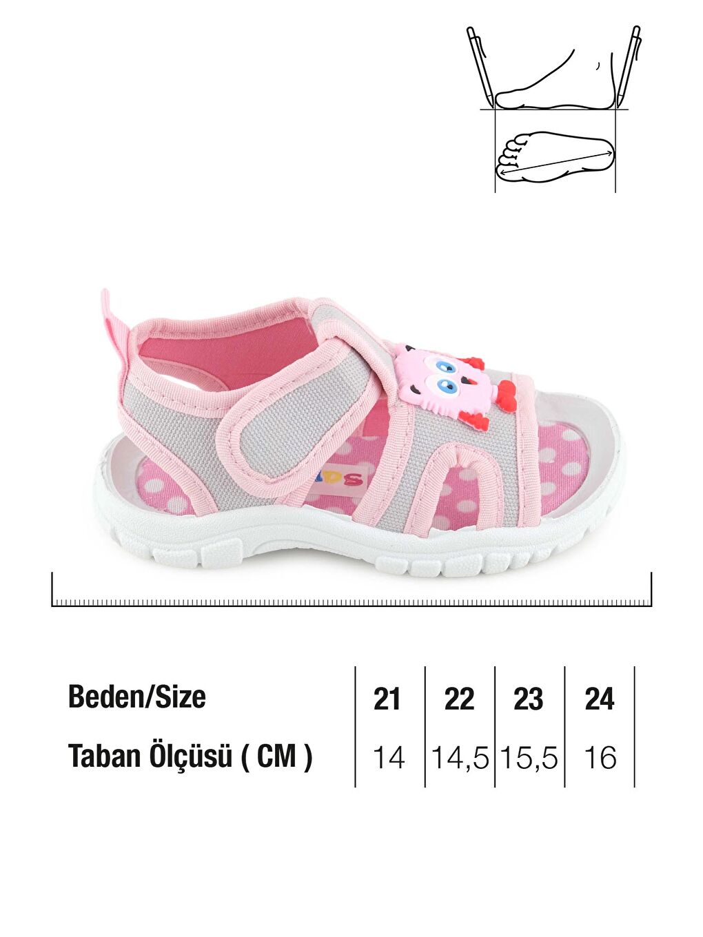 Gri Kız Çocuk Yazlık Alt Taban PVC Rahat İç Taban Terk Cırt Cırtlı Ayarlanabilir Günlük Sandalet-1