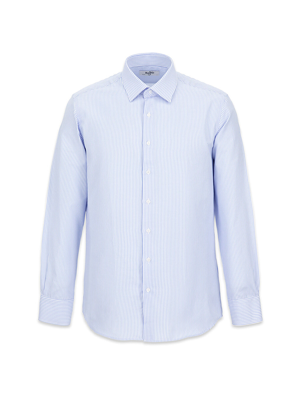 Mavi Uzun Kol Slim Fit Çizgili Klasik Yaka Pamuklu Kolay Ütülenebilir Gömlek