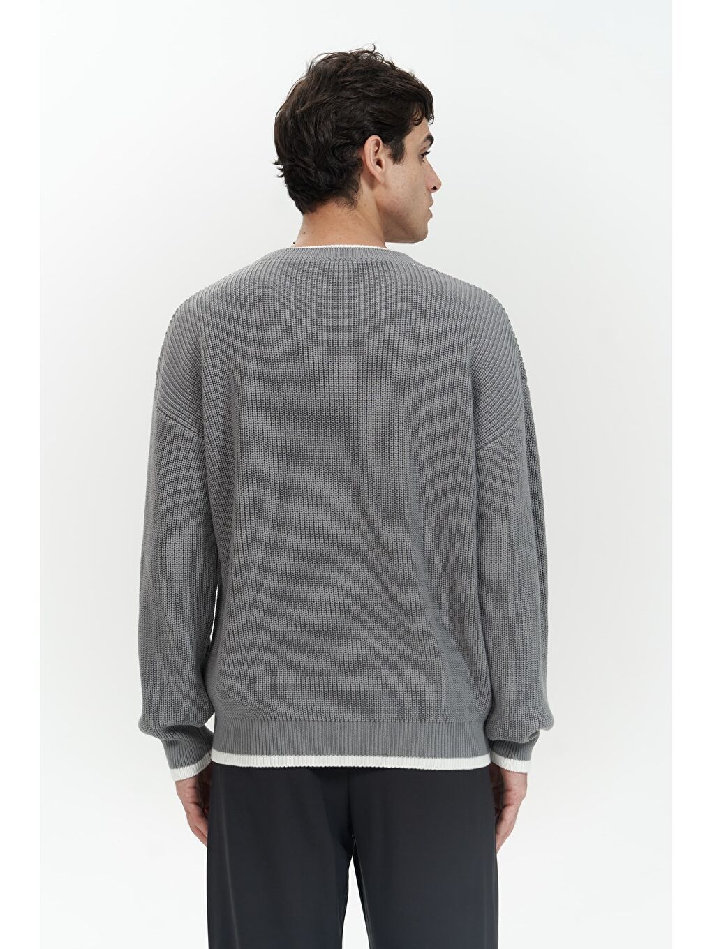 Carter Çift Yaka Detaylı Gri Erkek Triko Kazak-2