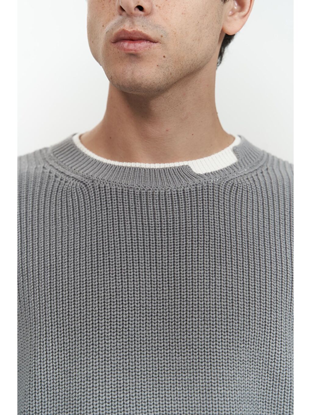 Carter Çift Yaka Detaylı Gri Erkek Triko Kazak-3