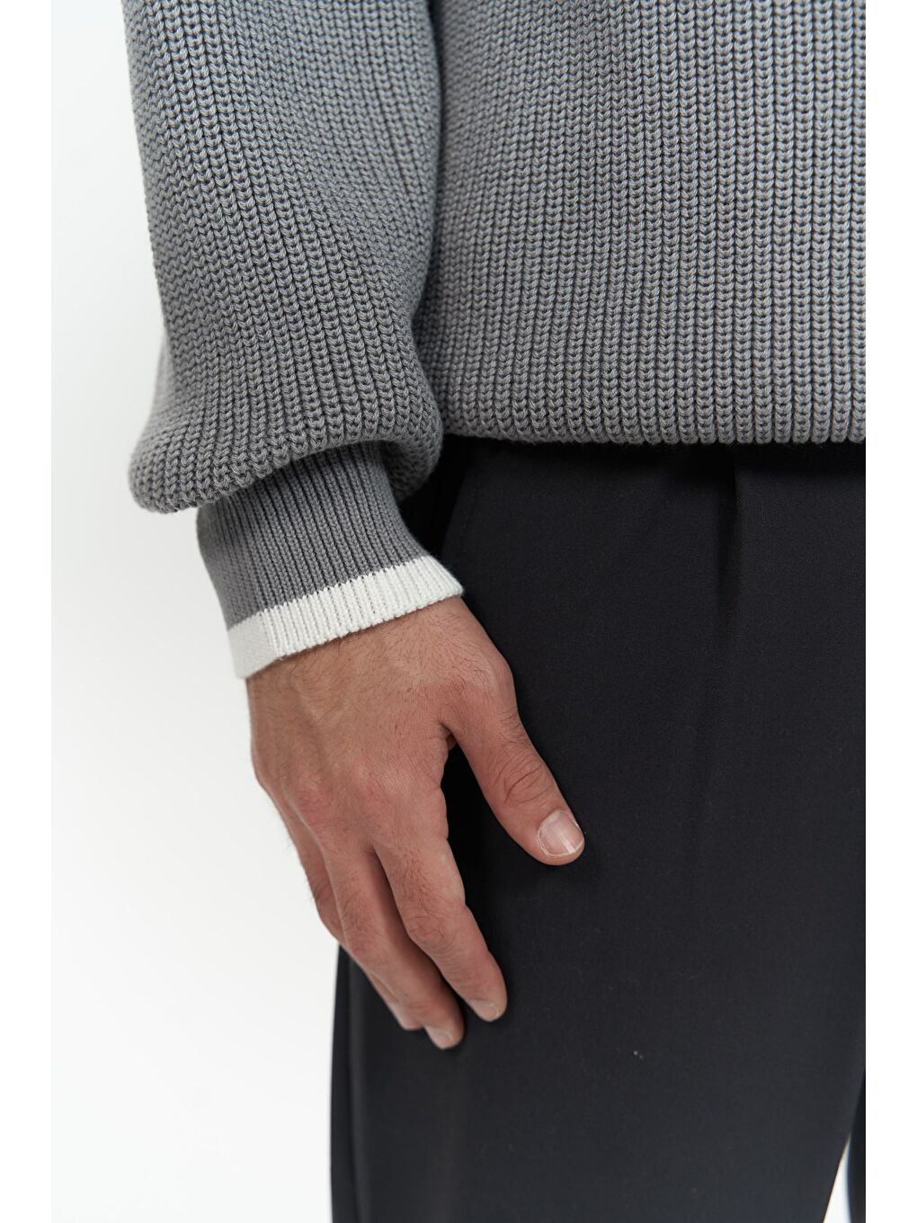 Carter Çift Yaka Detaylı Gri Erkek Triko Kazak-4