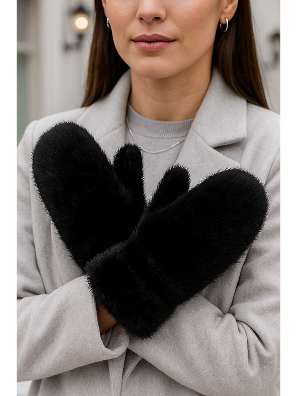 Kadın Pelüş Eldiven ELD-32 Siyah-1