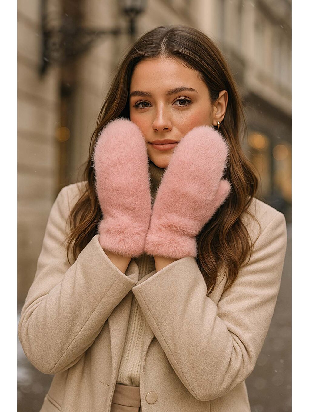 Pembe Kadın Pelüş Eldiven ELD-32 Pudra-2