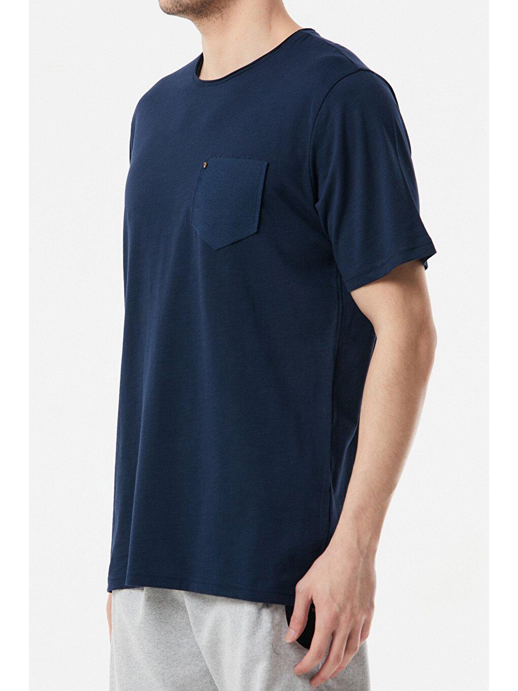 Lacivert Basic Cepli Bisiklet Yaka Tişört-3