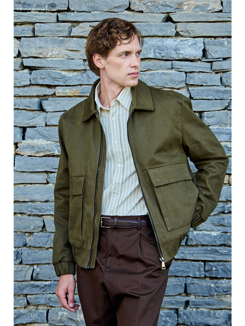 Erkek Pamuklu Mont %100 Pamuk Ceket Haki-2