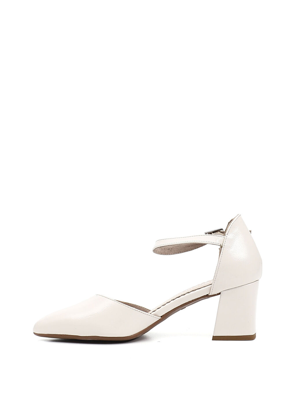 Bej Kadın BEJ Bilekten Bağlı Orta Topuklu Hakiki Deri Ayakkabı-3