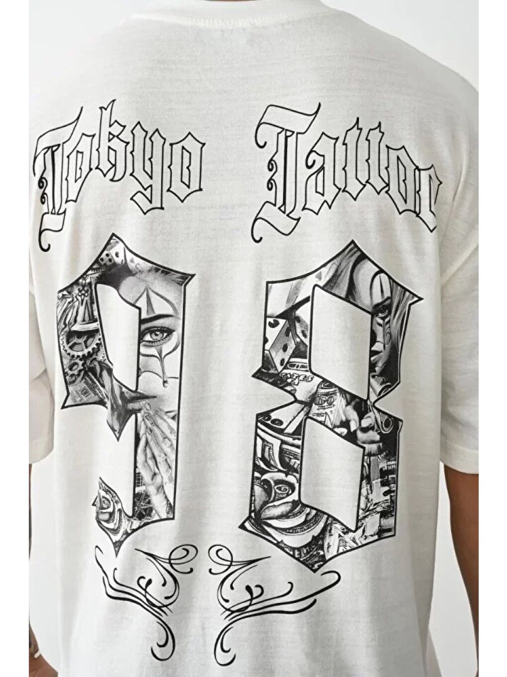 Unisex Baskılı Oversize T-Shirt - Beyaz-3