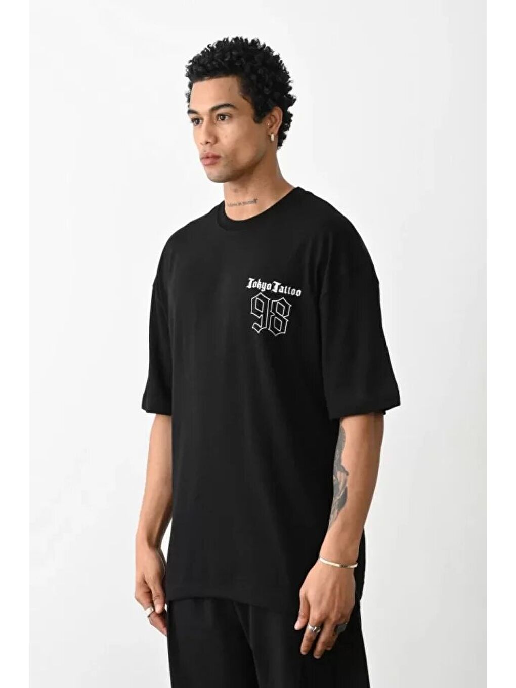 Unisex Baskılı Oversize T-Shirt - Siyah-1