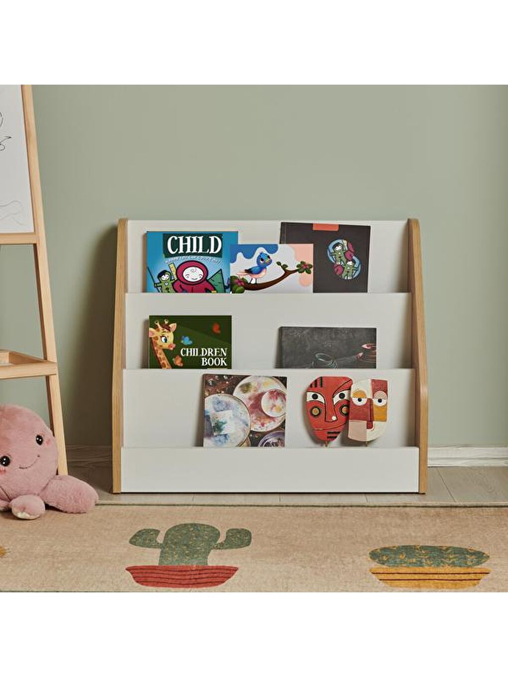 Ada Çocuk Odası Montessori Kitaplık - Beyaz / Safir Meşe