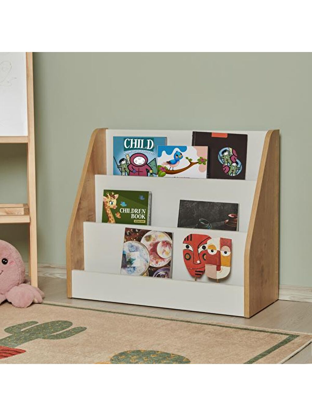 Ada Çocuk Odası Montessori Kitaplık - Beyaz / Safir Meşe-4